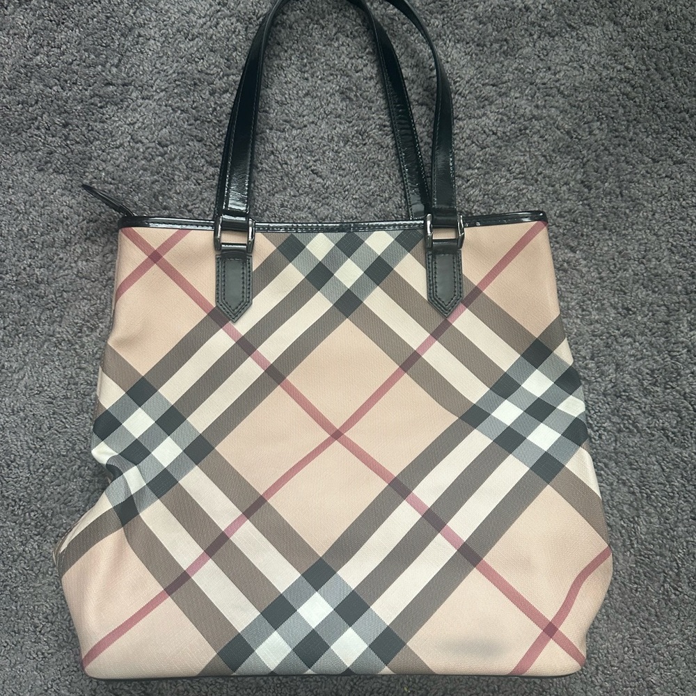 Burberry Checkered Tote - Black, Tan, and Pink